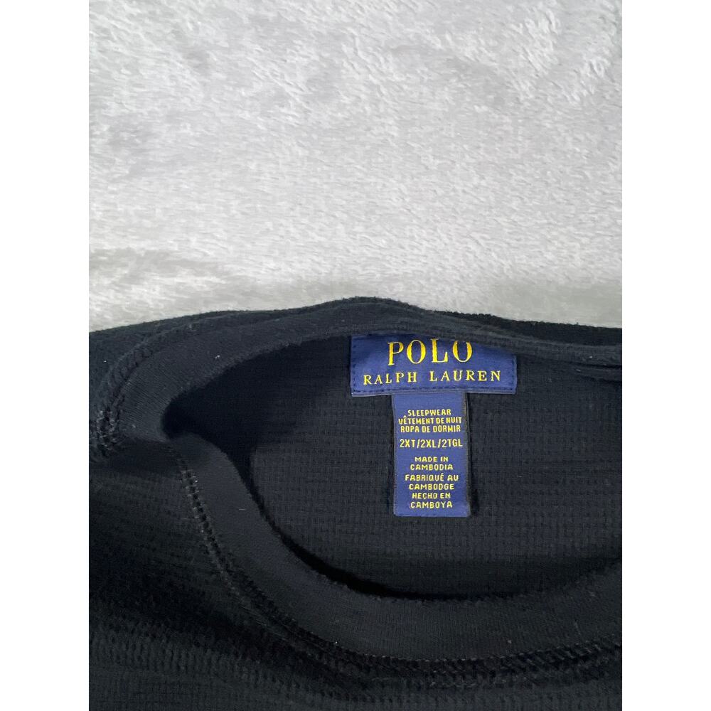 Polo Sleep Shirt Thermal  Black 2XLT Big Tall Waffle Knit - Picture 3 of 6